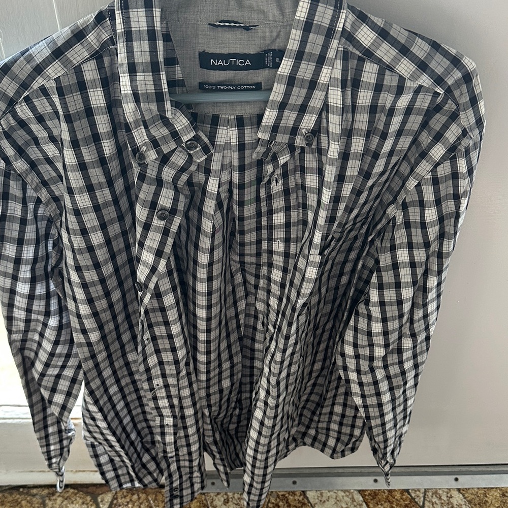 Nautica Men's Checkered Button Down Shirt - Black and White
